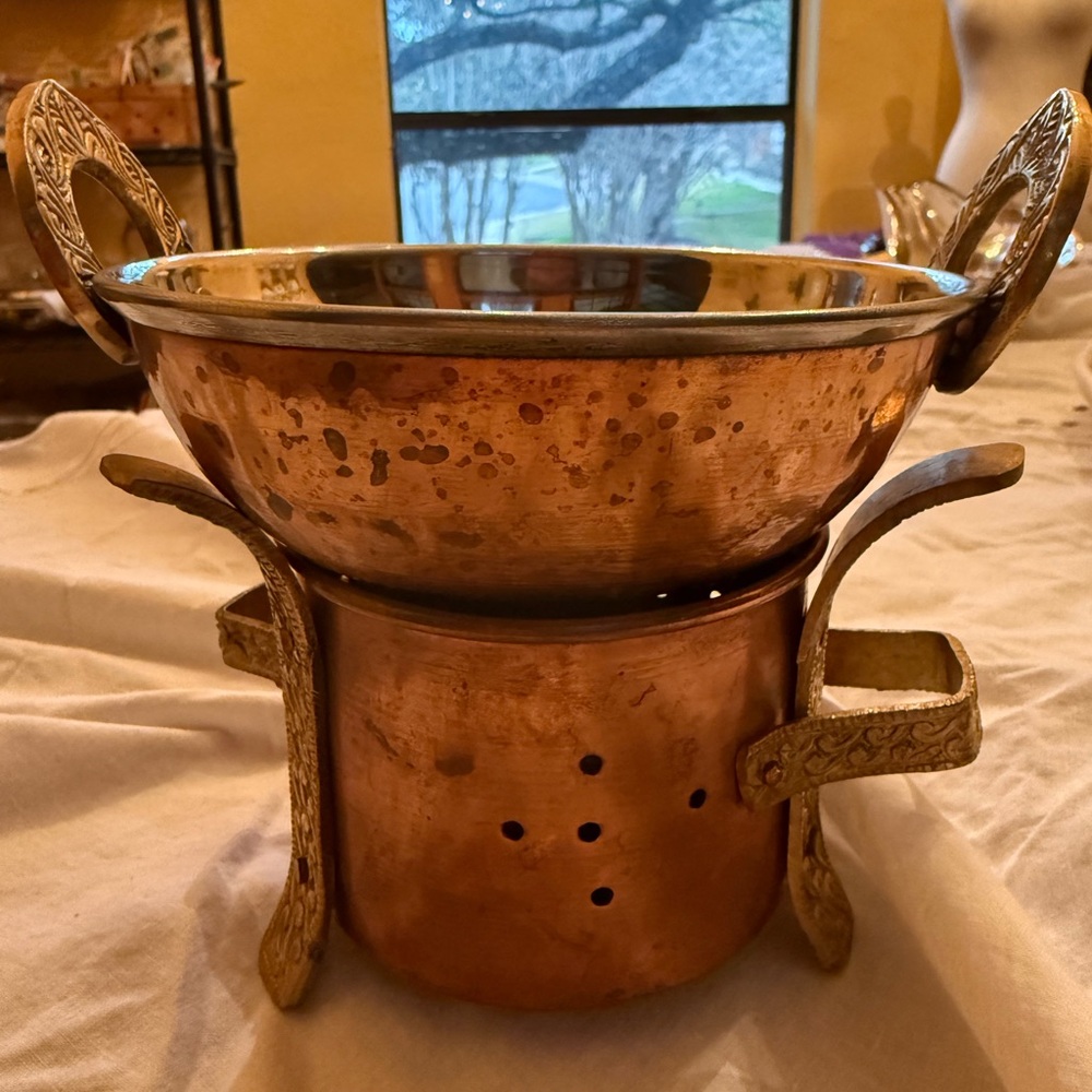Copper Chafing Dish with Brass Accents